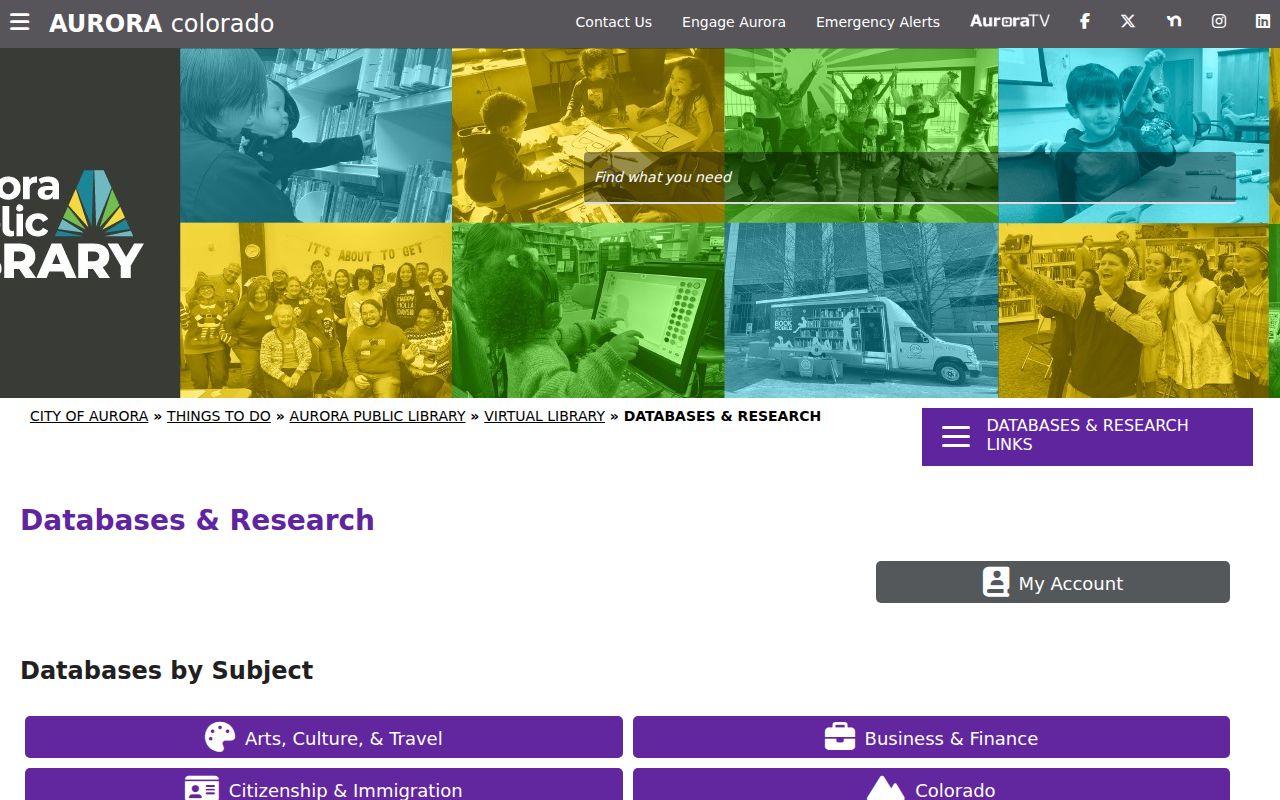 Aurora city directory Aurora library research gateway