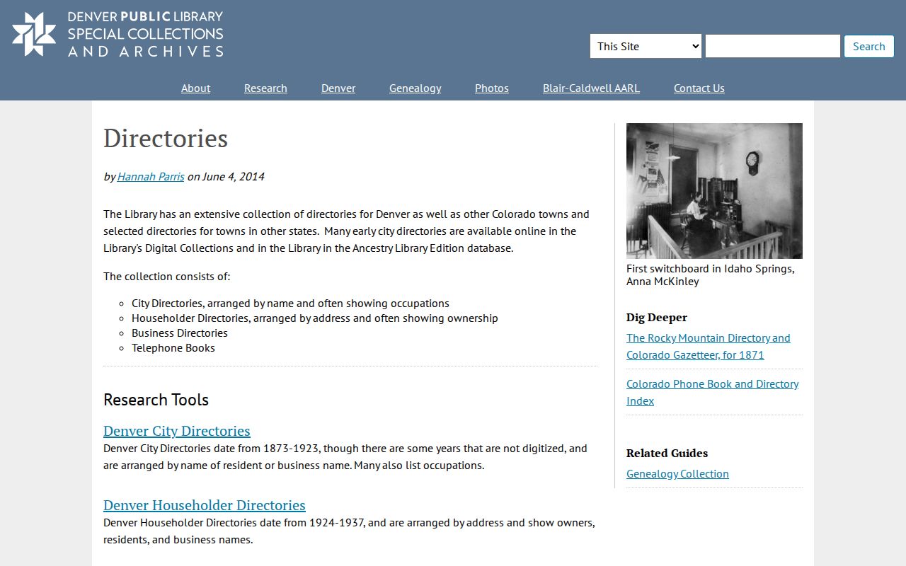 Aurora city directory Denver Public Library directory holdings
