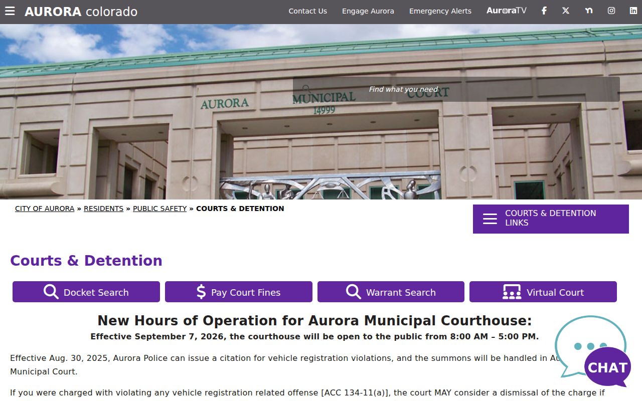 Aurora residents directory municipal court and detention records