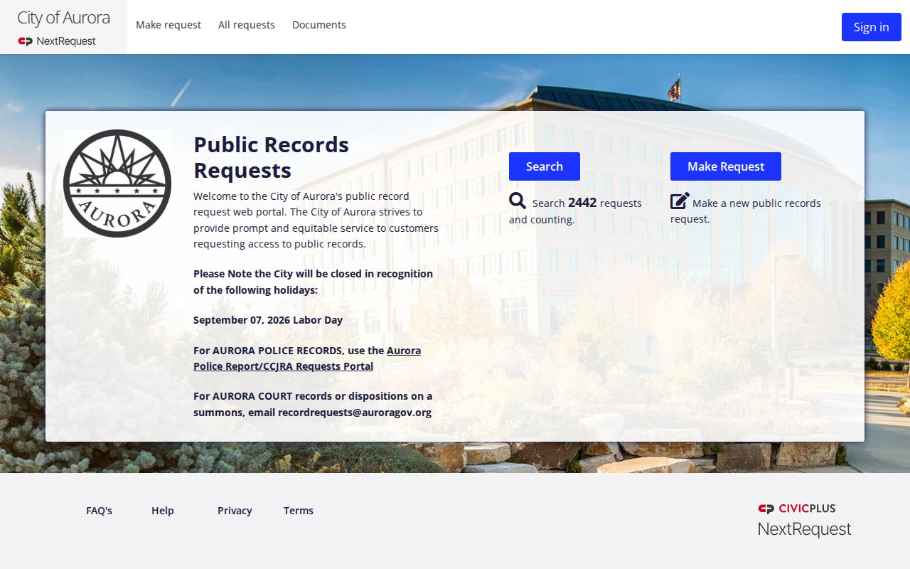 Aurora residents directory CORA NextRequest portal