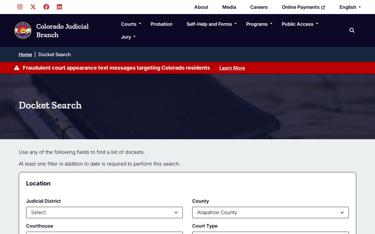 Aurora residents directory Colorado Judicial docket search