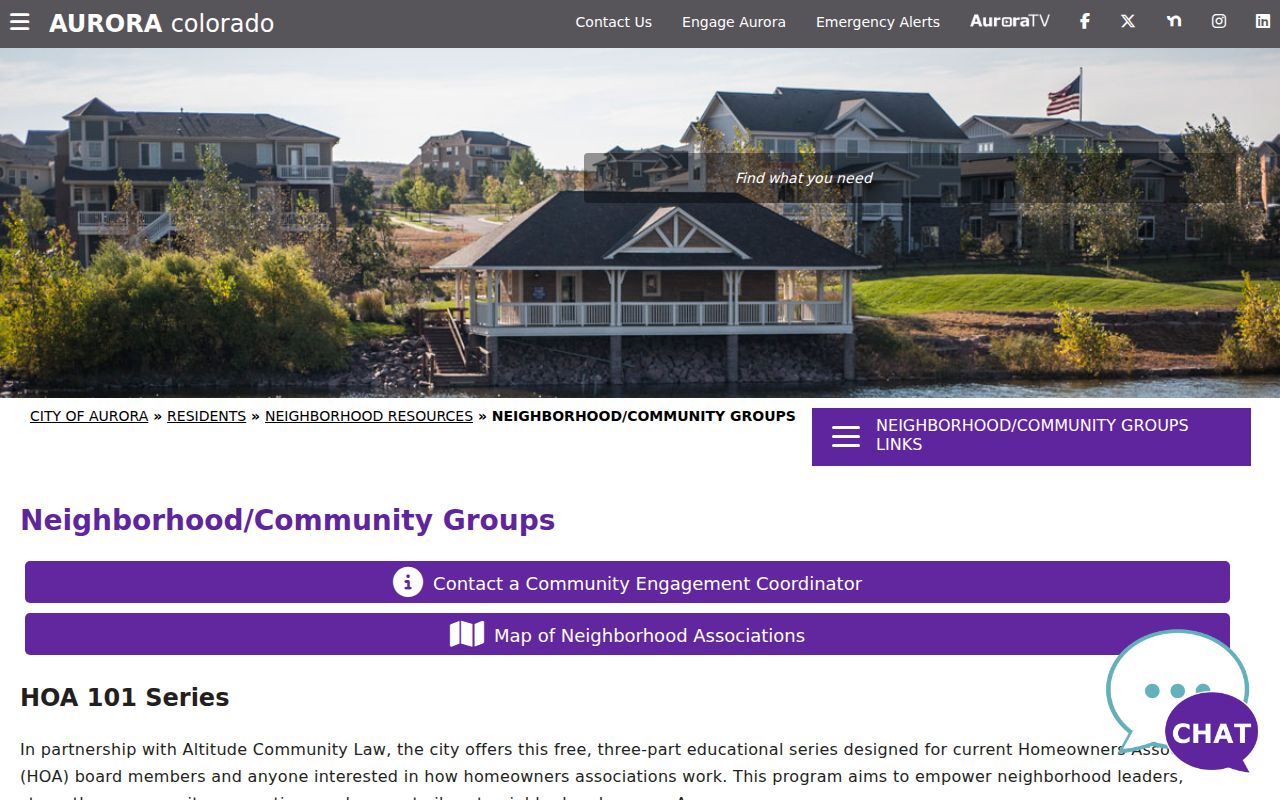 Aurora neighbors and neighborhood HOA support resources