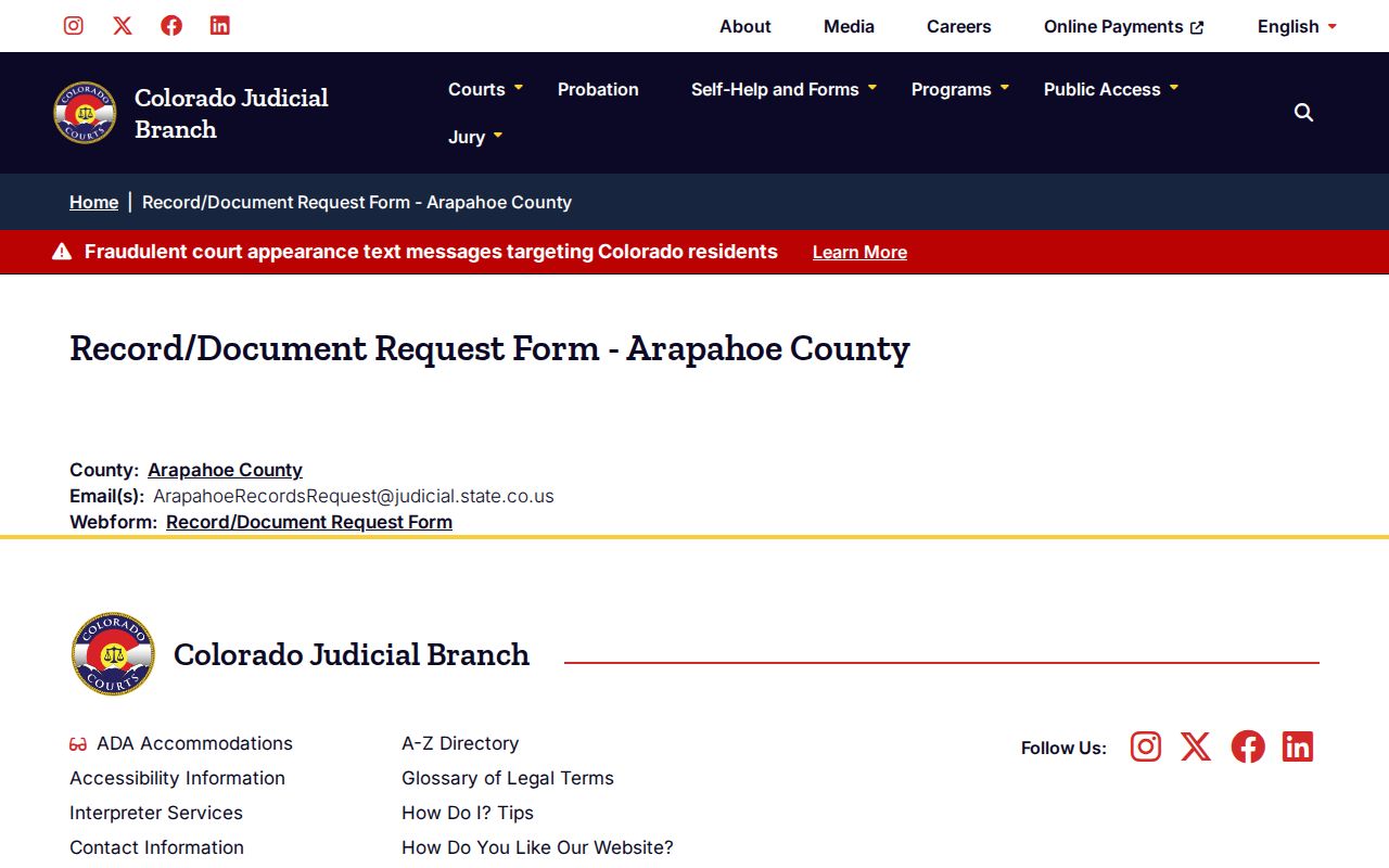 Aurora resident lookup Arapahoe court records request form