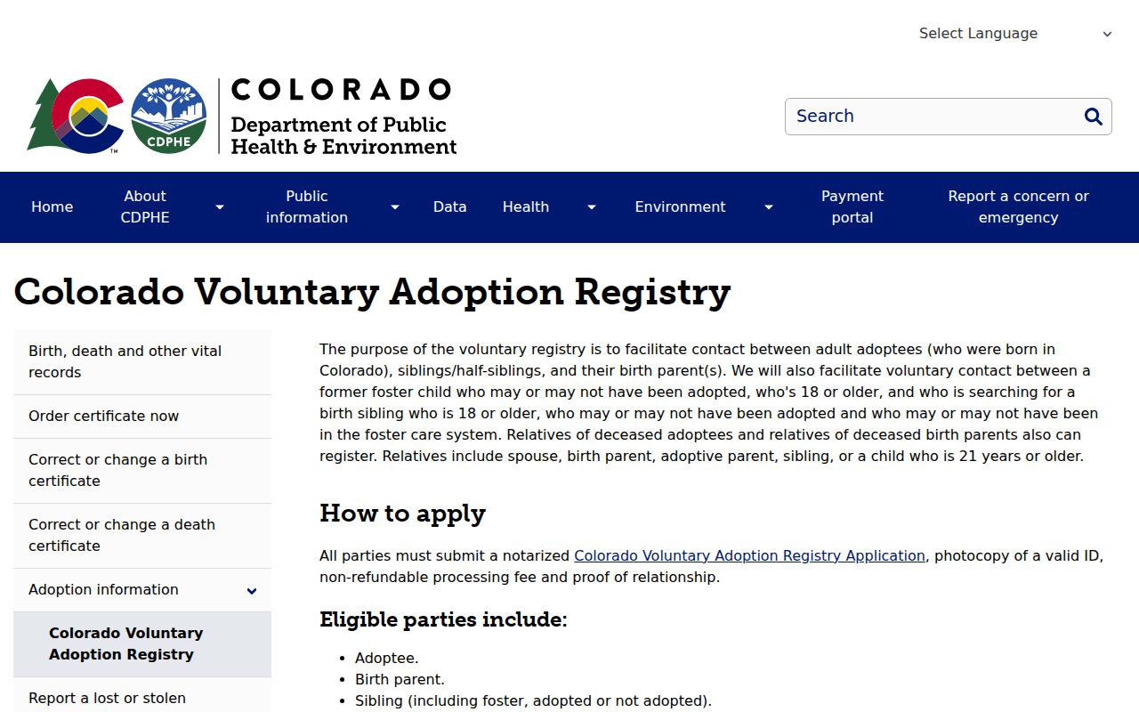 Aurora resident lookup Colorado voluntary adoption registry