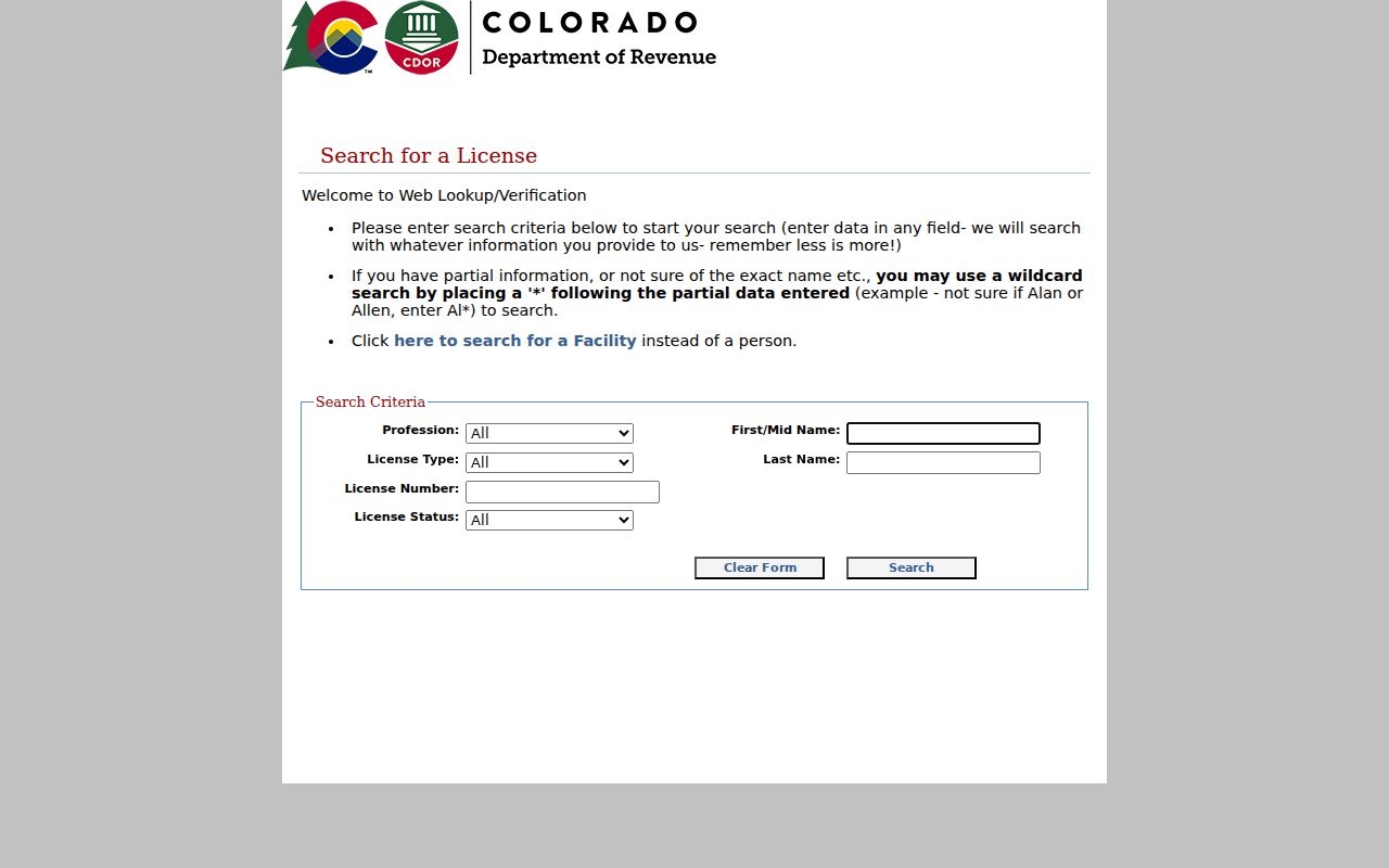 Aurora resident lookup Colorado DORA license verification