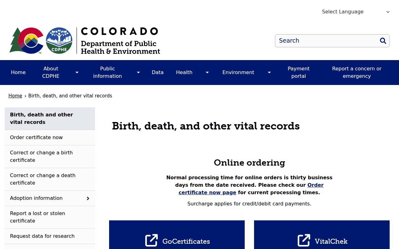 Aurora resident lookup Colorado vital records access information