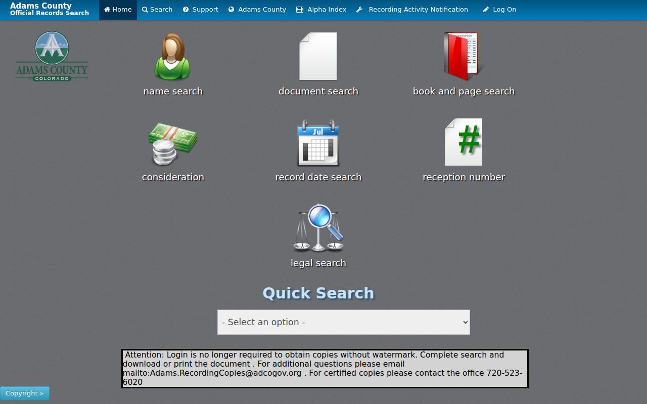 Aurora street directory Adams County recorder LandmarkWeb