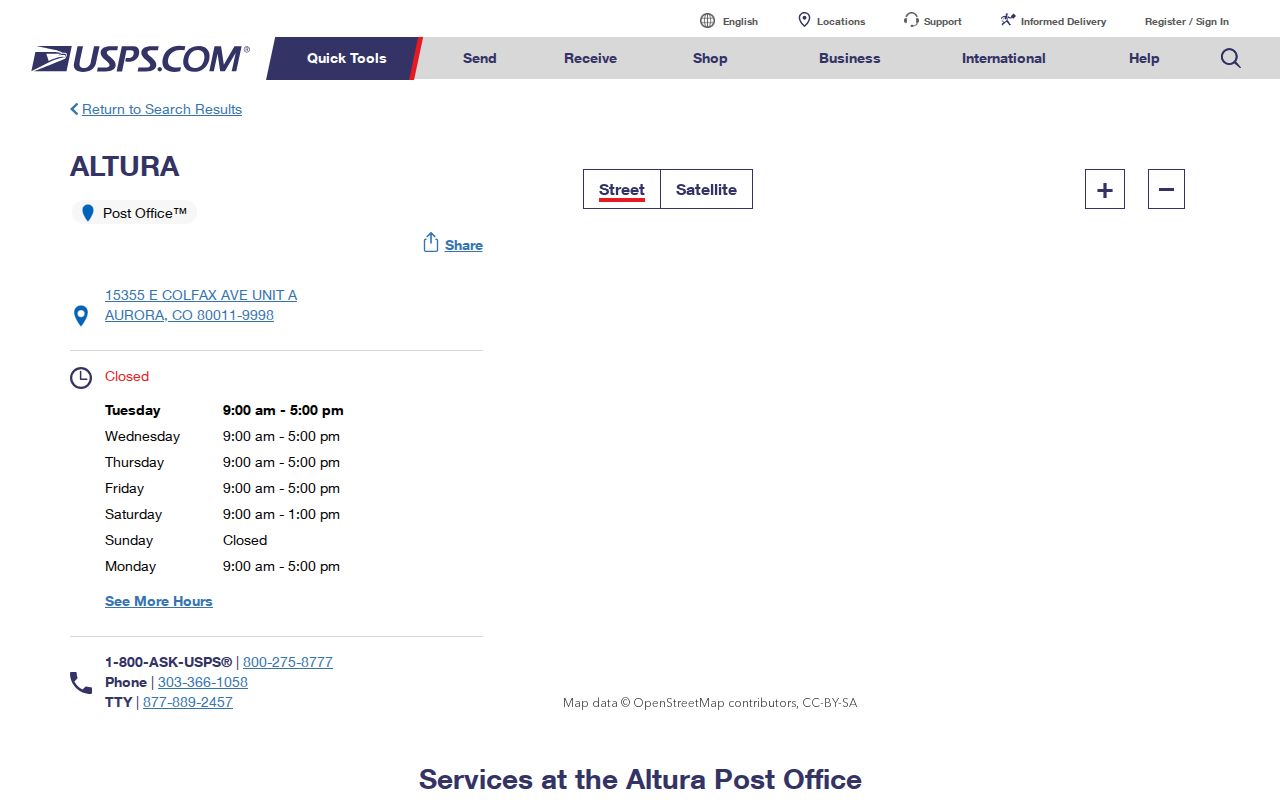 Aurora ZIP code USPS Altura station